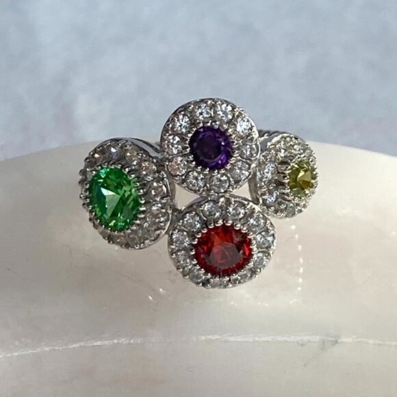 Sterling Silver 925 Joseph Esposito Multicolor CZ Circle Ring Sz 6 Modernist - Picture 7 of 16
